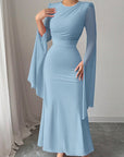 Summer Spliced Mesh Long Dress with Flare Sleeves