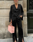 Fashion Casual Set with V-Neck Cardigan and Long Pants
