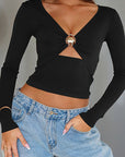Fashionable Short Sleeve Hollow Print T-Shirt