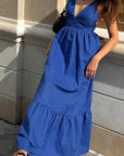 Sexy Blue V-Neck Sleeveless Dress for Women