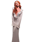 Shiny V-Neck Long Sleeve Bodycon Dress