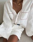 Color Block Cotton Long Sleeve Top and Shorts Set