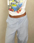 Casual Blue Striped Wide Leg Pants for Women