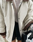Autumn Winter Color Block Jacket with Pockets