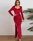 Elegant Long Sleeve Velvet Dress with Slit