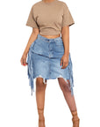 Fashionable Distressed Denim Skirt for Women