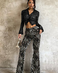 High Waist Leopard Print Flared Pants