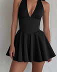 Stylish V-Neck Backless Mini Dress