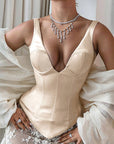 Summer Slim Fit V-Neck Satin Top