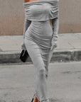 Gray Modal Bodycon Dress with Off Shoulder Neck