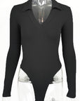 Fashionable Slim Fit Polo Neck Long Sleeve Top