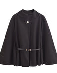 Elegant Winter Women's Cape Coat with Waist Tie