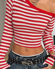 Sexy Striped Long Sleeve Crop Top