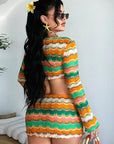 Trendy Colorful Cropped Knit Set for Women