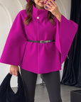 Elegant Winter Women's Cape Coat with Waist Tie