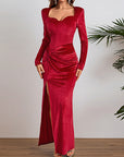 Elegant Long Sleeve Velvet Dress with Slit