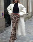 Elegant Satin Leopard Print Midi Skirt