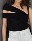 Stylish Asymmetrical Shoulder Knit T-Shirt for Women