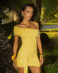 Off Shoulder Bodycon Dress with Ribbons