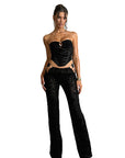 Chic Velvet Strapless Top and Long Pants Set