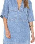 Trendy Solid Color Denim Dress for Women