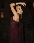 Chic Strapless Long Dress with Flowing Ribbons