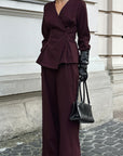 Chic Two-Piece Suit Set in Burgundy