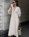 Casual Loose Cotton Linen Dress with Puff Sleeves
