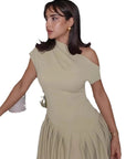 Elegant Spring Summer Dress with Asymmetric Neck