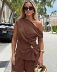 Summer Women's Cotton Two-Piece Set with Asymmetric Design