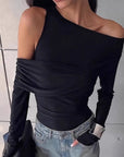 French Vintage Off-Shoulder Knit Top for Women