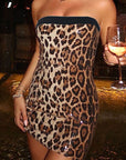 Color Block Sequin Leopard Print Strapless Dress