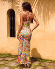 Colorful Summer Dress with Halter Neck