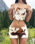 New Color Block Sexy Crop Dress Set