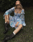 French Romantic Floral Dress with Puff Sleeves