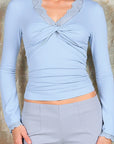 Sexy Lace Trim Knotted T-Shirt