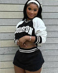 Trendy Casual Baseball Sweatshirt Skirt Set