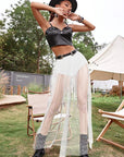 Sexy Sheer Pleated Skirt with Lace for Nightclub