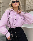 French Color Block Striped Pink Women's Shirt