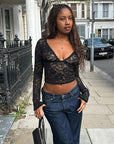 Chic Lace V-Neck Sheer Top for Fall