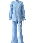 Casual Blue Ruffle Design Two-Piece Set