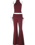 Stylish Halter Neck Backless Two-Piece Set