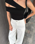 Stylish Asymmetrical Shoulder Knit T-Shirt for Women