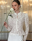 Spring French Vintage Slim Fit Puff Sleeve Lace Top