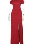 Elegant V-Neck Off-Shoulder Maxi Dress