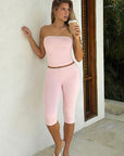 Summer Lace Trim Strapless Top and Shorts Set