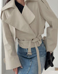 Chic Long Sleeve Tie Collar Coat for Women