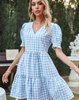 Retro V-Neck Puff Sleeve A-Line Dress