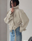 Chic Long Sleeve Tie Collar Coat for Women