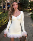 Textured Long Sleeve Dress with Lace Decoration